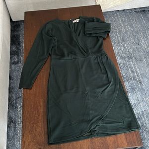 LOFT Forest Green Shirred Top Wrap Dress size 6